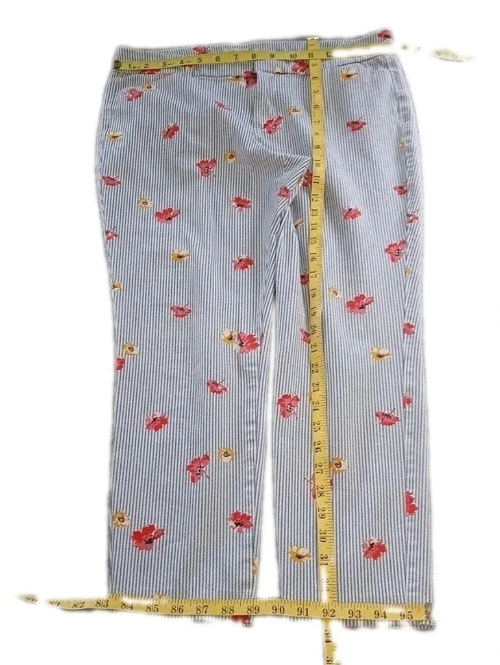 Old Navy Size 10 Pixie Pants White with Blue Pinstripes Floral